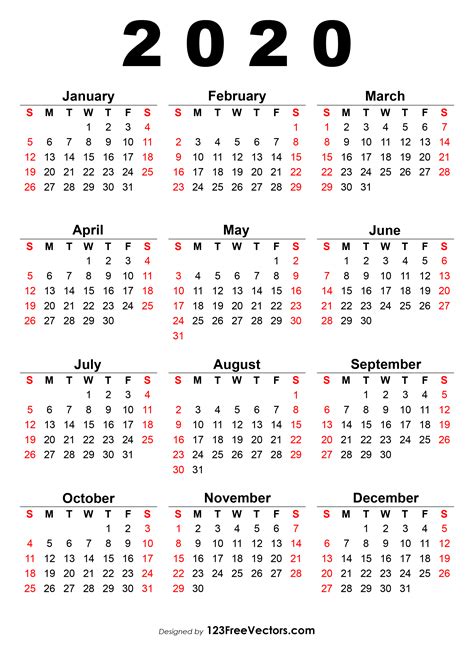 2020 Printable Calendar One Page